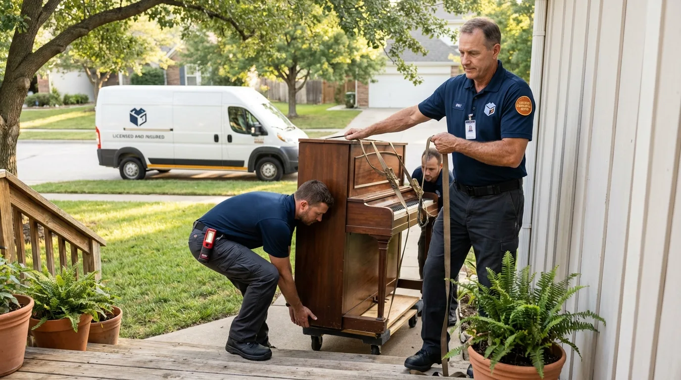 Licensed piano movers securing grand piano in Smyrna, GA
