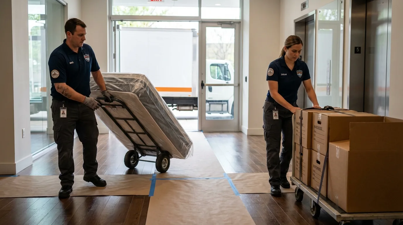 Professional apartment movers loading elevator in Smyrna, GA